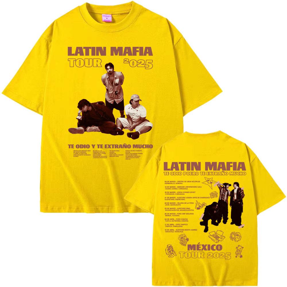 Rock Band Latin Mafia Mexico Tour 2025 Graphic T-shirts Men's Clothing Harajuku Hip Hop Punk Oversized T Shirt Unisex Streetwear
