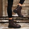 Fashionable Retro Warm Plus Size Mid Length Boots For Winter New Round Toe Thick Soled Comfortable Motorcycle Boots For Women