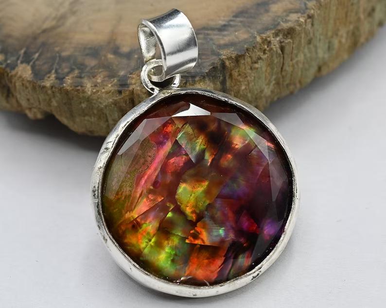 Gioiello Ciondolo Pietra Preziosa Ammolite Naturale | Ciondolo in Argento Sterling 925 per Lei