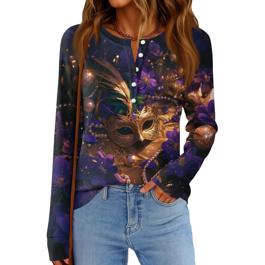 Women's Fashionable Loose Long Sleeved Carnival Printed Casual Top