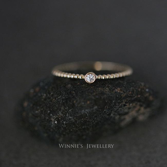 14K Gold-Plated Sterling Silver Single Diamond Zirconia Bean Bag Stackable Ring for Women Hong Kong Size 17 золотой