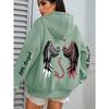 Übergröße Engels- und Dämonen-Print Hoodie, Lässiges Langarm-Kapuzensweatshirt mit Tasche für Winter & Herbst, Entwickelt für Damen
