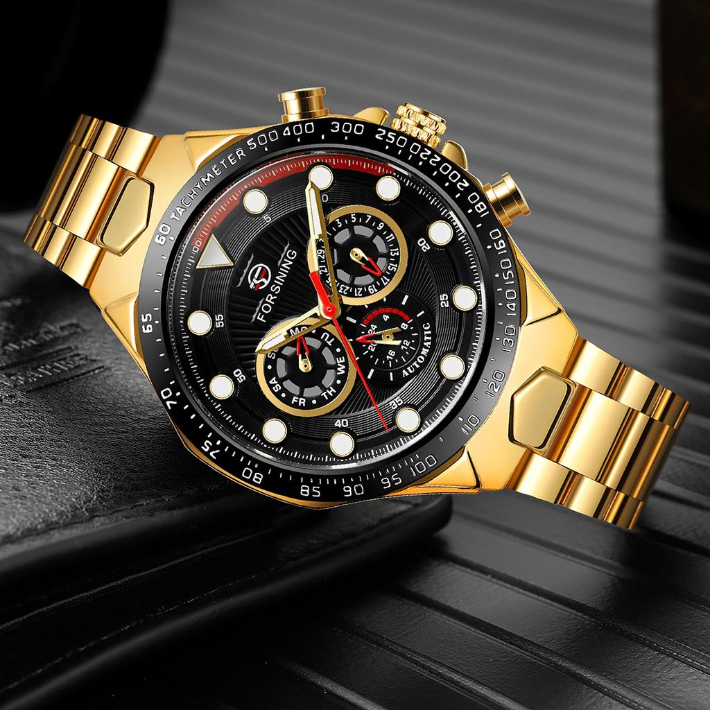 Forsining Luxuriöse Wasserdichte Mechanische Große Herrenuhren Edelstahl Automatikwerk Chronograph Armbanduhr