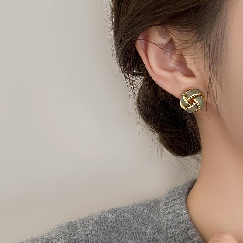 Retro Glaze Beaded Stud Earrings with Spiral Ear Hooks - Sophisticated Autumn-winter Earrings for An Elegant Look.