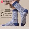 FitonTon Men's 5-Pack Retro Striped Antibacterial Mid-Calf Socks