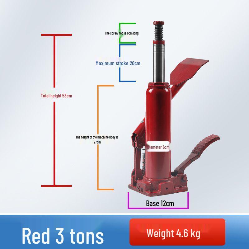 3-Ton Foot-Operated Hydraulic Jack for Small Cars and SUVs, Vertical Type, with Diamond Drill Stand.