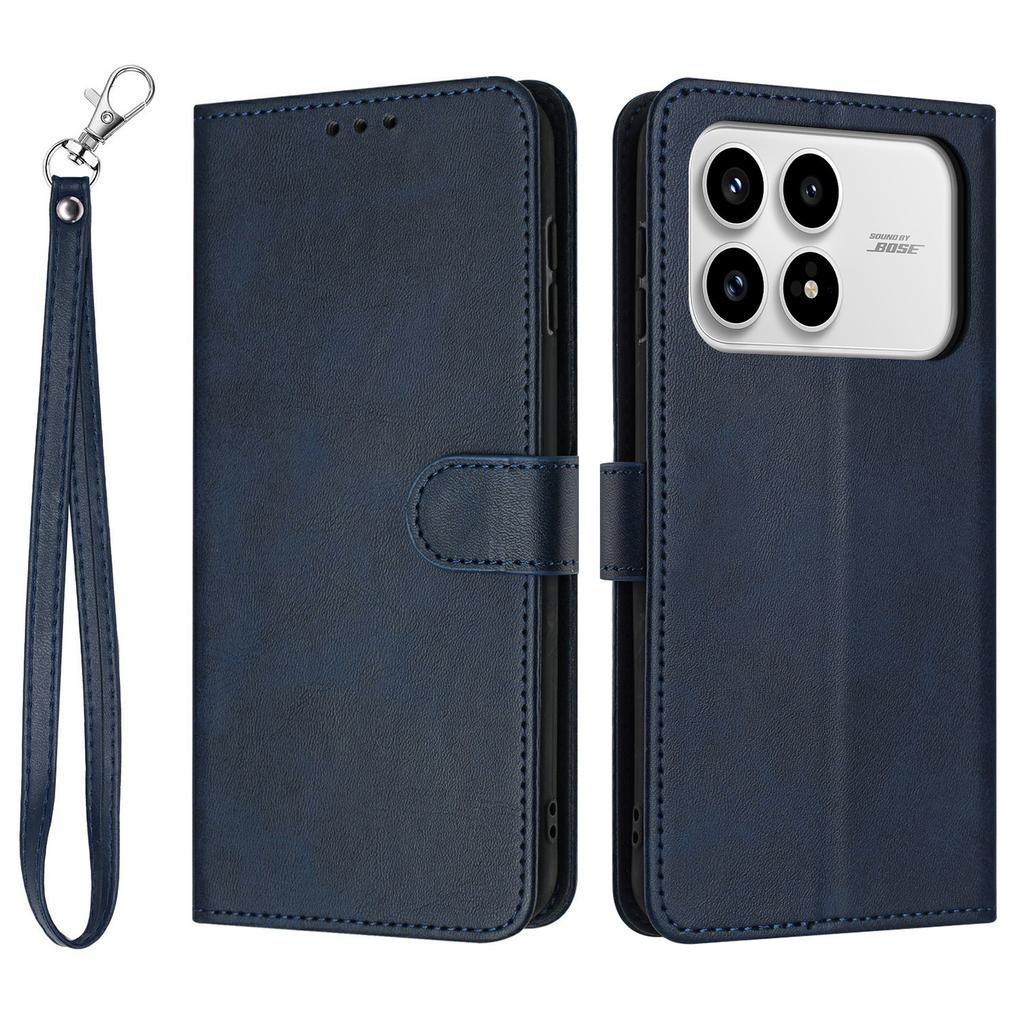 For Xiaomi Poco F8 Pro/Redmi K90 5G Wallet Case Flip Stand Calf Texture PU Leather Phone Cover with Strap