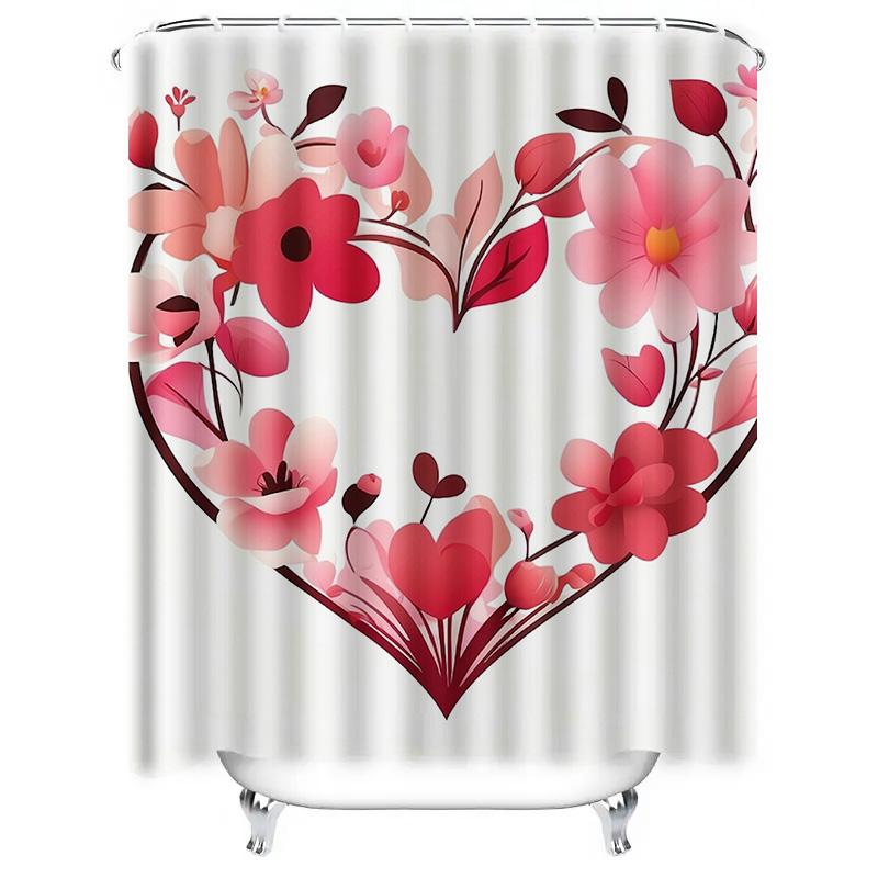 Floral Heart Shower Curtain - Romantic Bathroom Decor