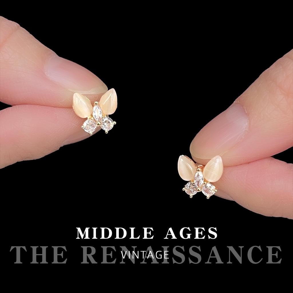 Light glass opal butterfly zircon stud earrings fashionable simple style gentle earrings