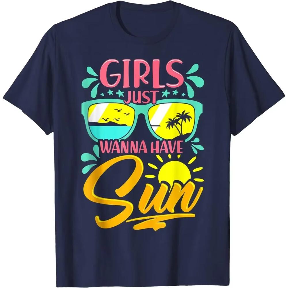 Funny Summer Beach Vacation Girls Just Wanna Have Sun T-Shirt Graphic T Shirts Cotton Daily Four Seasons Tees Shirts