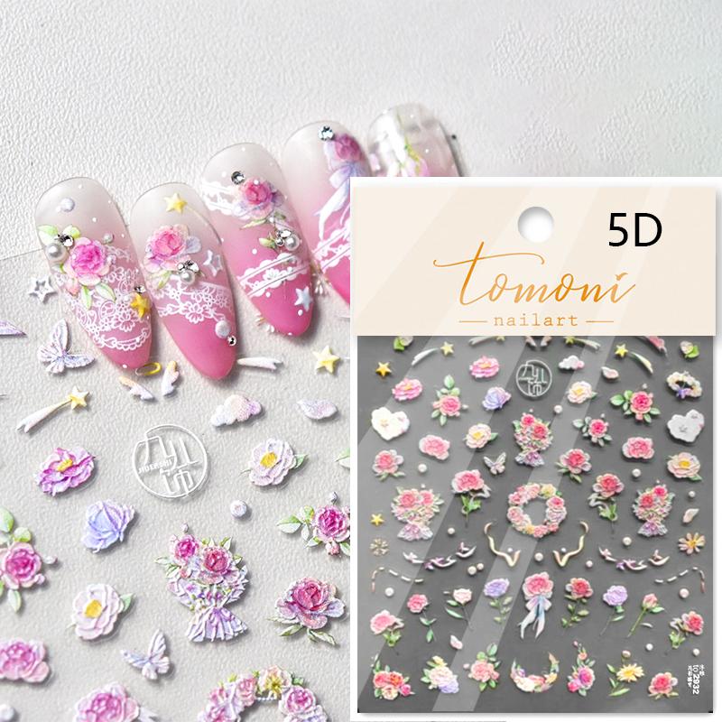 1 pc5D ancient ink painting mountain nail sticker black Chinese calligraphy poem crane self-adhesive nail art decorative sticker