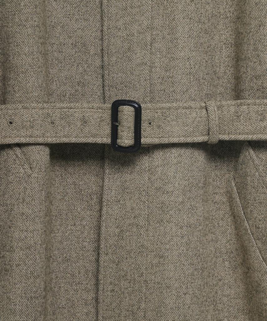 Noirer Wool Silk Herringbone Balmacaan Coat (Beige)