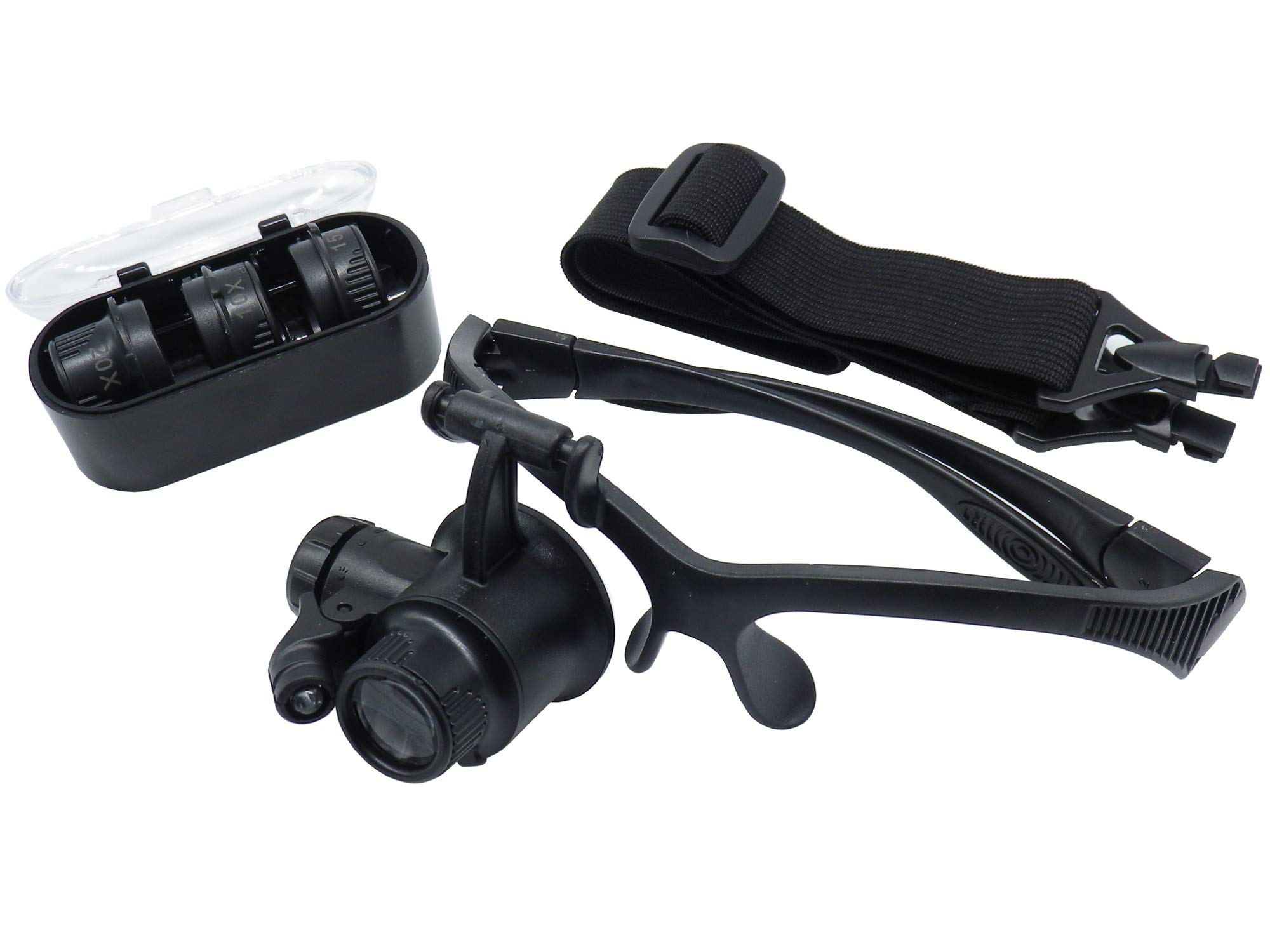 

Magnifying Glass with LED 25x for Watch Repair and Jewelry Appraisal Glasses-style Light, 10x, 15x, 20x, Magnification, Interchangeable, (Single Eye) чорний