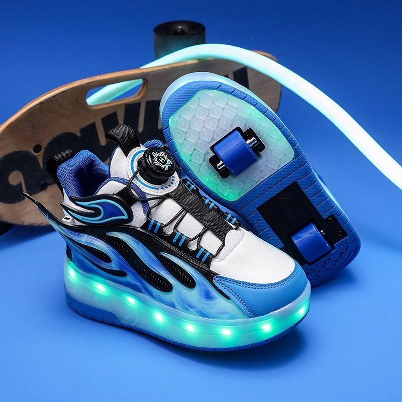 Dětské dvoukolečkové otočné tlačítko LED dobíjecí svítící kolečkové brusle dvouřadé boty Heelys kolečkové brusle boty