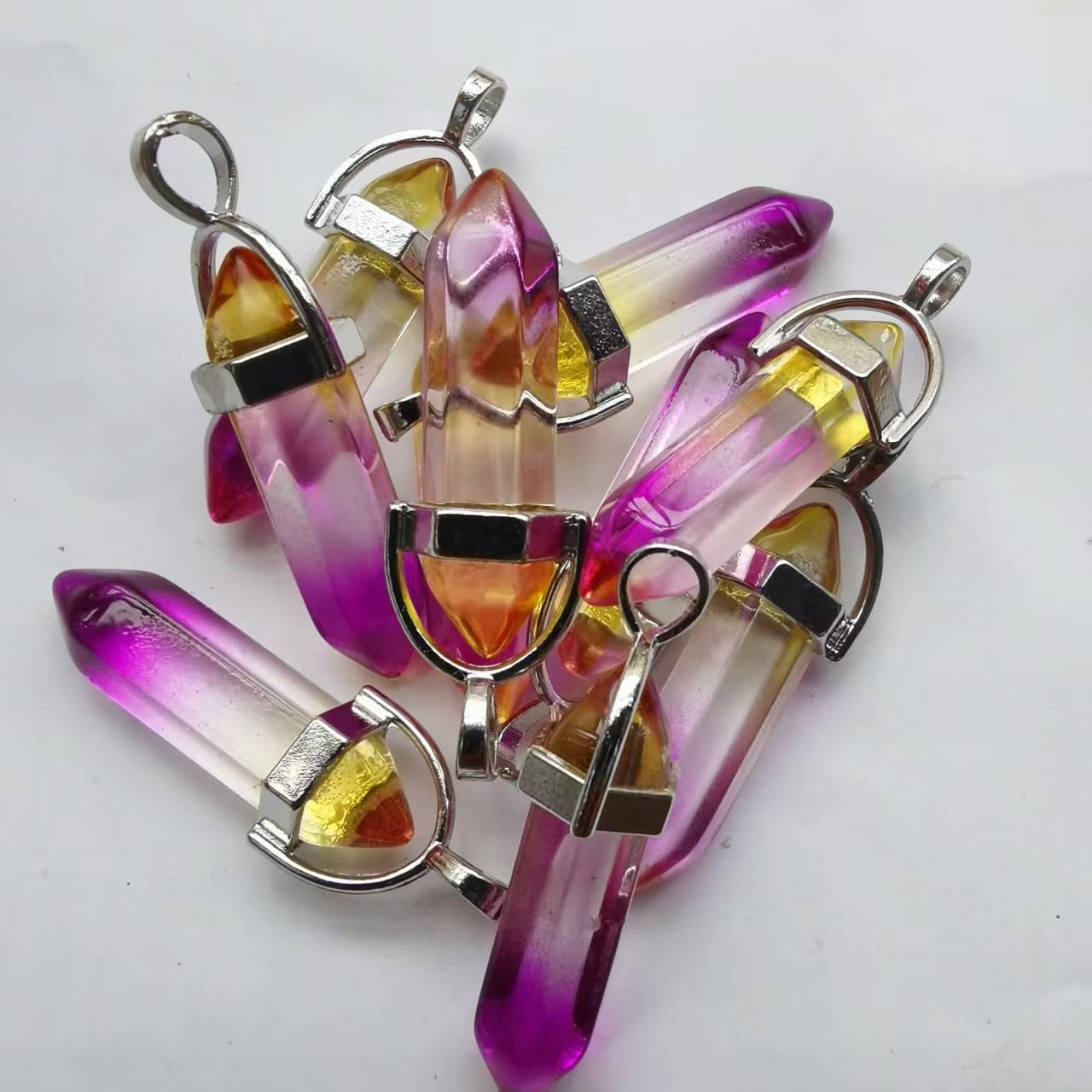 Разноцветное Градиентное Шестиугольное Подвесное Ожерелье - Семицветные Стеклянные Украшения