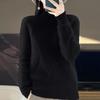 Women's Autumn & Winter Thick Cashmere Wool Sweater - Half-High Collar, Diamond Jacquard, Long Sleeve, Loose Fit 