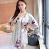 Women's Peacock Print Silk-Feel Short Summer Robe Pajamas
