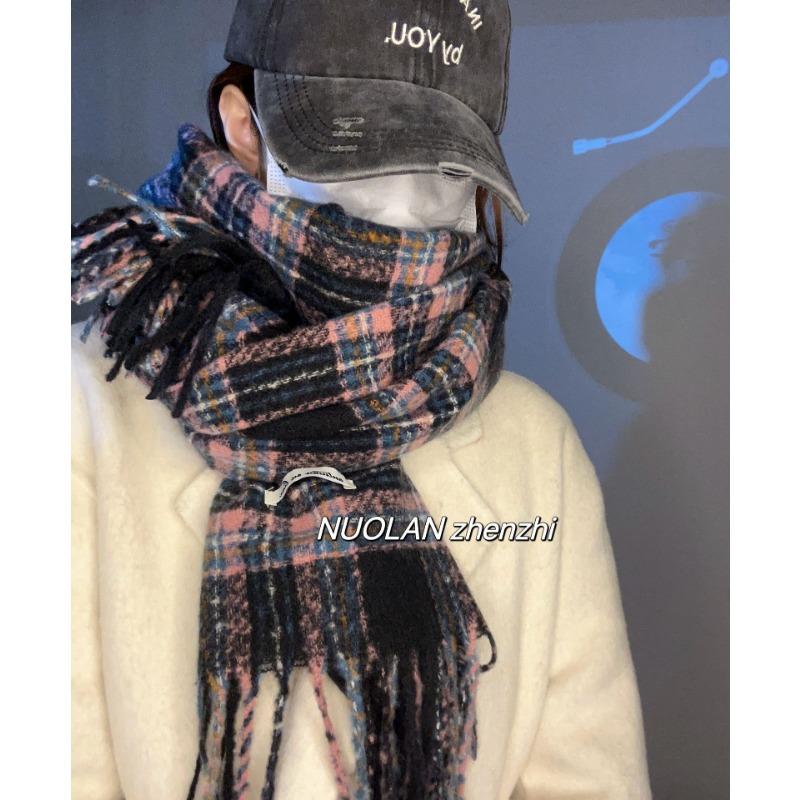Christmas black pink scarf New red grid niche scarf Winter Korean versatile couple male versatile student scarf
