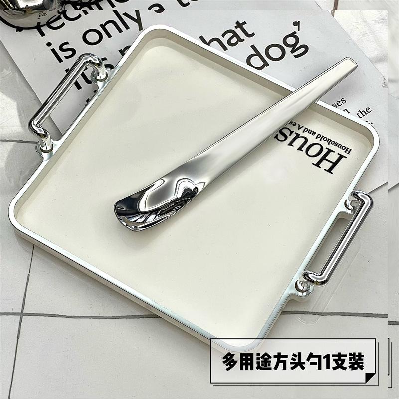Stainless steel flat head spoon household dessert spoon dumpling spoon stuffing spoon long handle digging spoon ice cream cake spoon