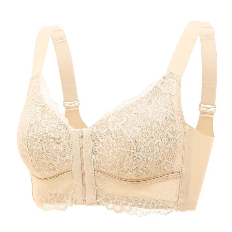 

Бюстгальтеры с застежкой спереди для женщин, сексуальное кружевное нижнее белье, тонкий бюстгальтер с эффектом пуш-ап размера плюс, чувственное нижнее белье с широким ремешком сзади 42/95D светло-желтого