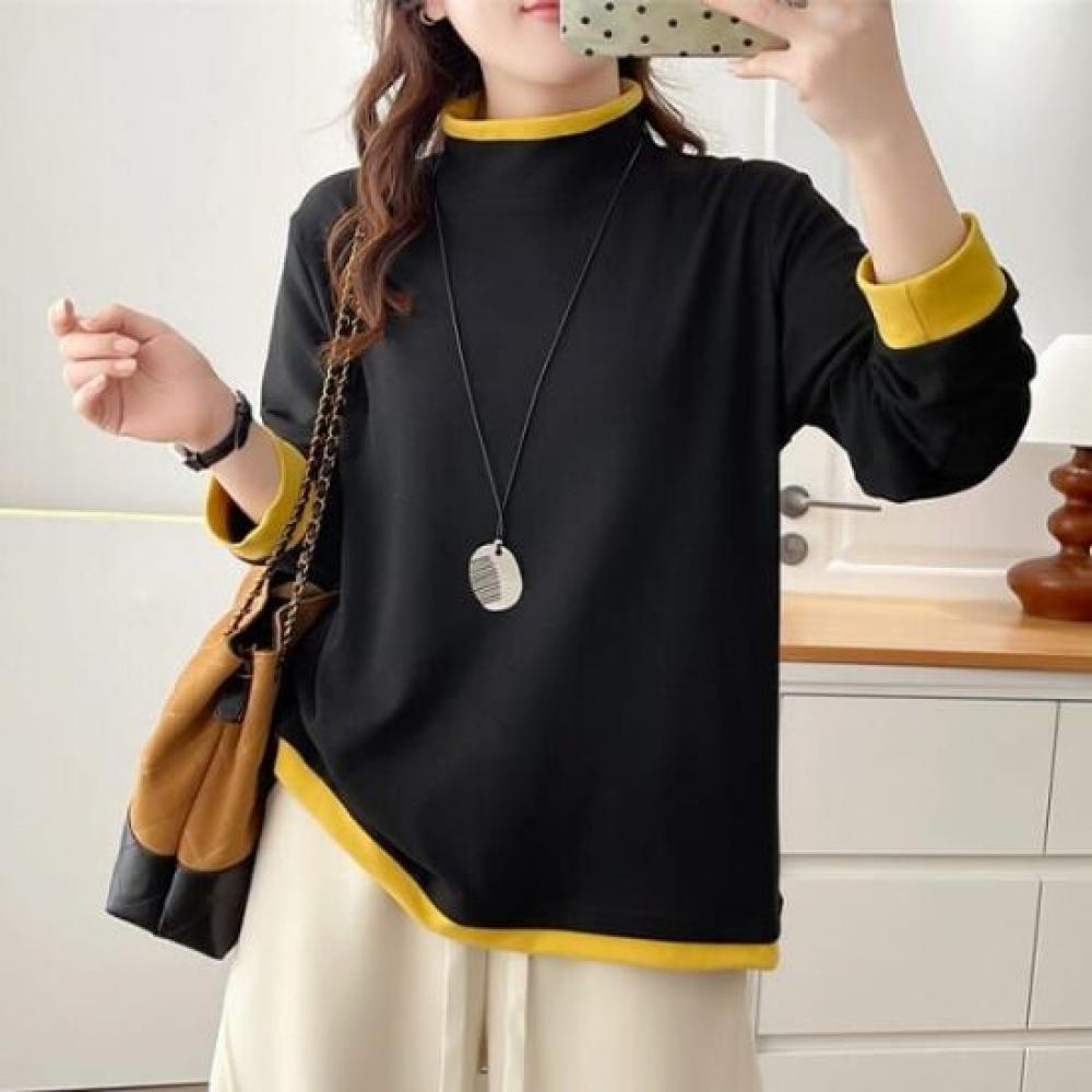 Navava NT3138 Basic Daily Inner Color Blocked TurTleneck Long Sleeve T shirT