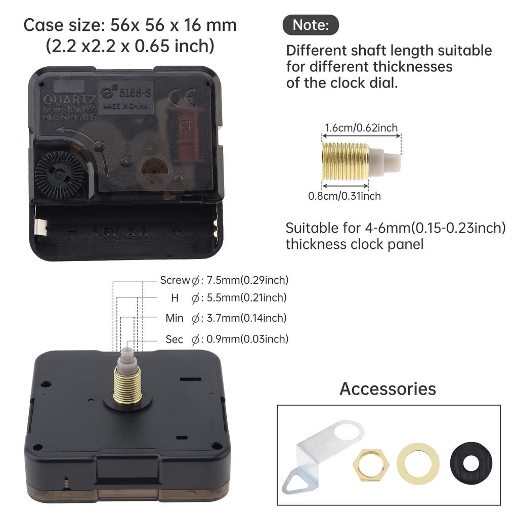 Quartz Battery Operated Silent Clock Movement Mechanism for Clock Repair / DIY with 3 Pairs of Black Hands, Clock Mechanism