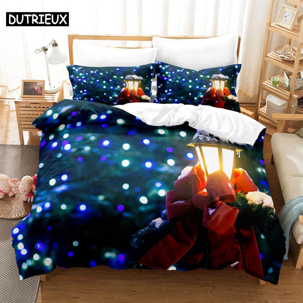

3PCS Christmas lights gifts Bedding Sets Home Bedclothes Super King Cover Pillowcase Comforter Textiles Bedding Set (135x200cm)&set