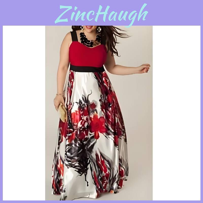 Elegant 2019 Floral Print Sleeveless Maxi Dress For Women In Plus Size Cotton Blend