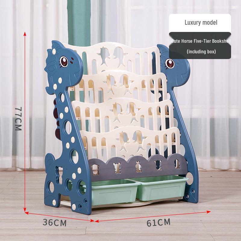 Kids' Floor-Standing Bookshelf & Toy Storage Rack - Plastic Cartoon Design