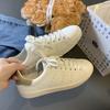 Classic Style Soft Round Toe Color-Blocking Breathable Lace Up Casual White Shoes