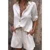 Collar Shirt Solid Color Shorts Set Lapel Shirt Pure Color Casual Shorts Suit