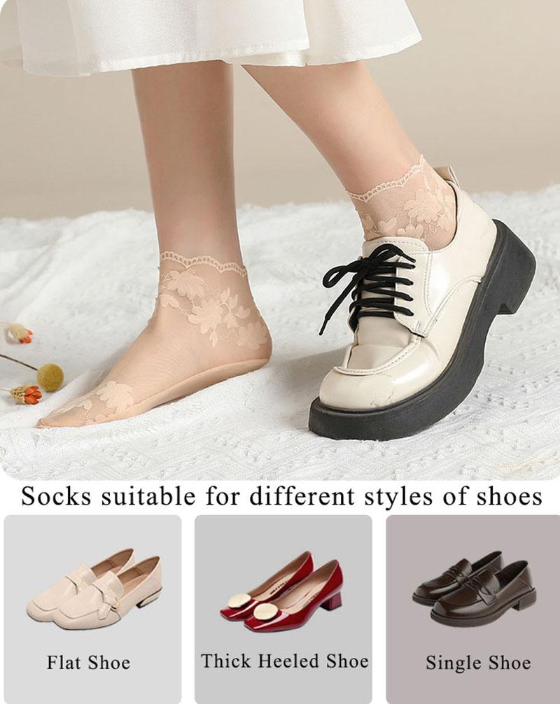 5 Pairs/Lot Summer Socks women's Lace Transparent Lolita Invisible Summer Thin Non-slip Short Ankle Black Low Cut Boat Sock