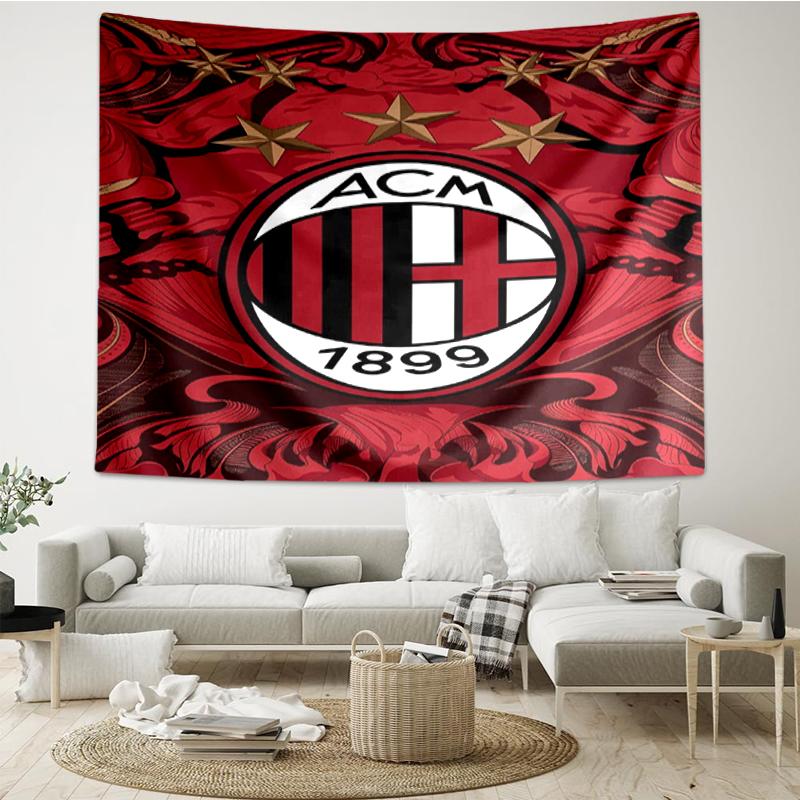 AC Milan Print Tapestry, Backdrop, Easy Setup, Ideal for Bedroom, Office & Living Room, with Aesthetic Wall Hanging Decor.