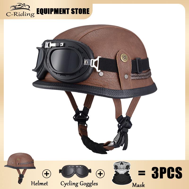 Germany Imported Helmet DOT German World War II Vintage Steel Helmets Motorcycle Half Helmet Leather Half Cover Locomotive
