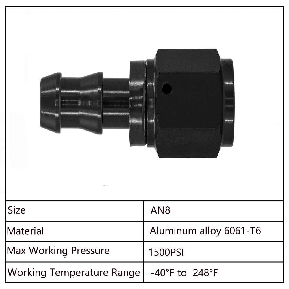 ZHSYMX 8AN Straight Push Lock Hose Fitting and Hose Clamp End Black for Rubber Push Lock Hose 2pcs