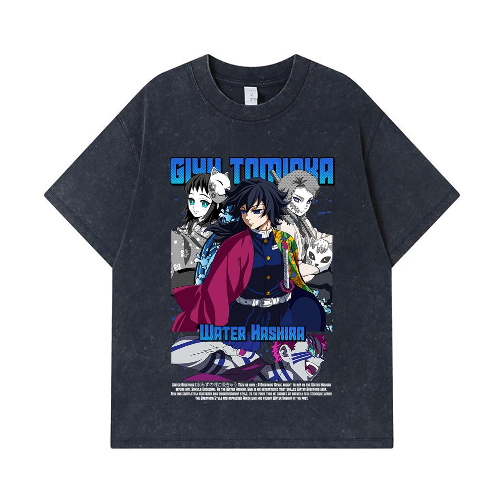 275 GSM Washed T-shirts 100% Cotton Demon Slayer V20 Tomioka Print Unisex Heavy Cotton T Shirt