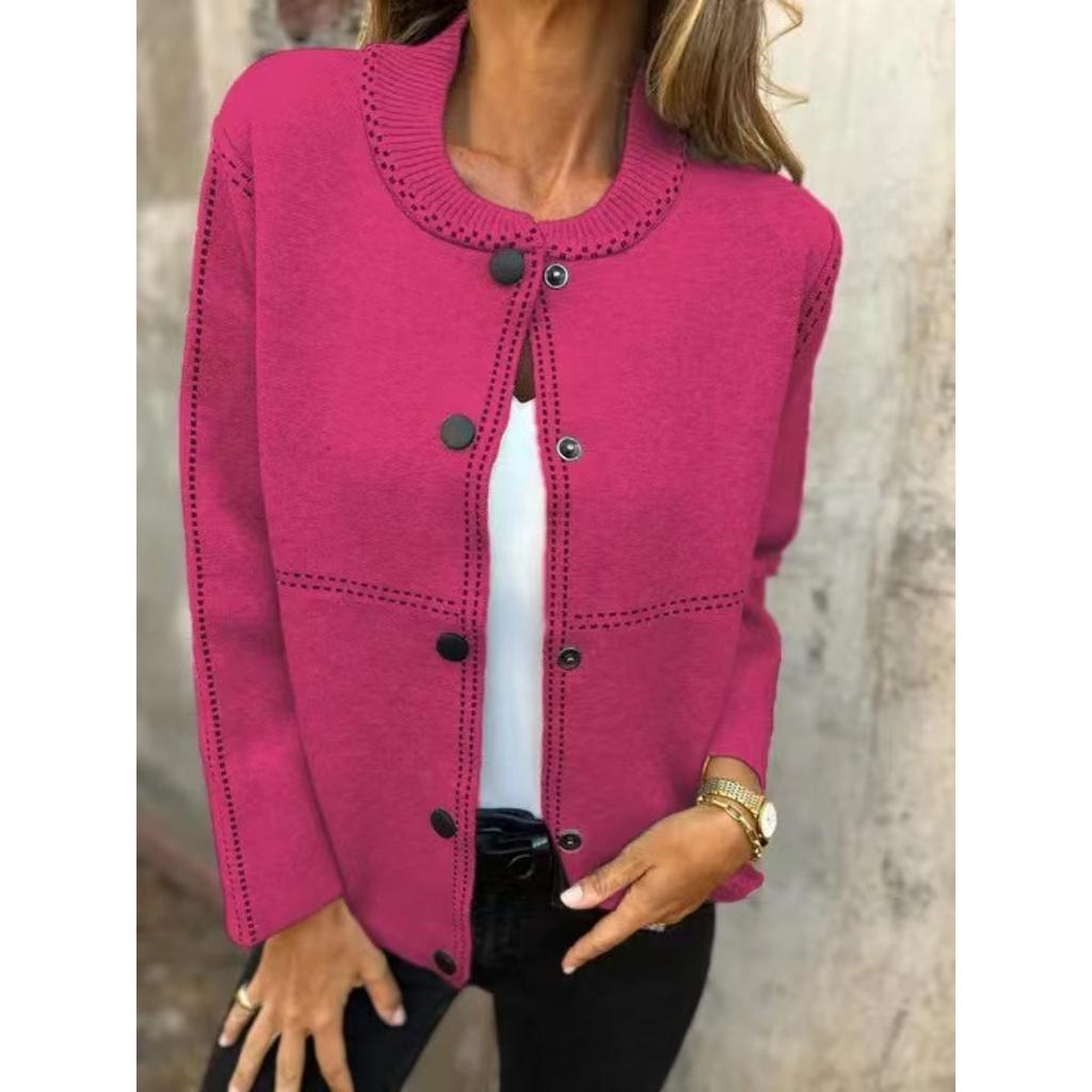 2025 Autumn Winter New Striped Loose Round Neck Button Long Sleeve Versatile Sweater Coat for Women