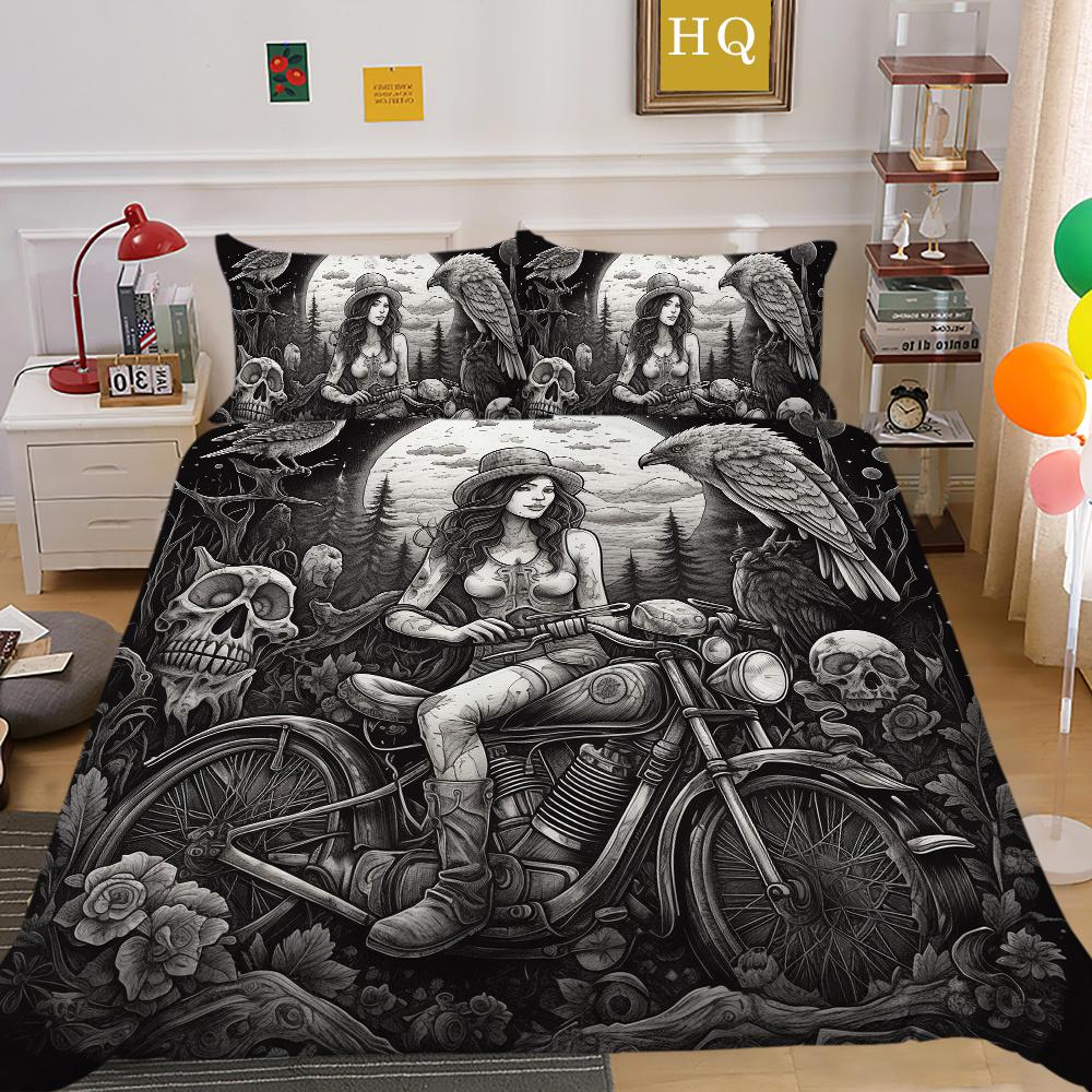 Beauty Skull Printed Comforter Cover Set Twin Size Polyester Bedspreads Man Fashion Design Duvet Cover Set