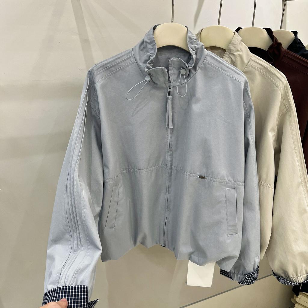 Damen Frühling/Herbst Lässige Kurze Amerikanische Vintage Stehkragen Jacke, Leichte Baseballjacke, Damen Oberbekleidung
