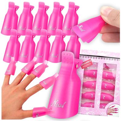 Set of 10 Nail Clips, Nail Polish Remover, Gel Hybrids, Pink
