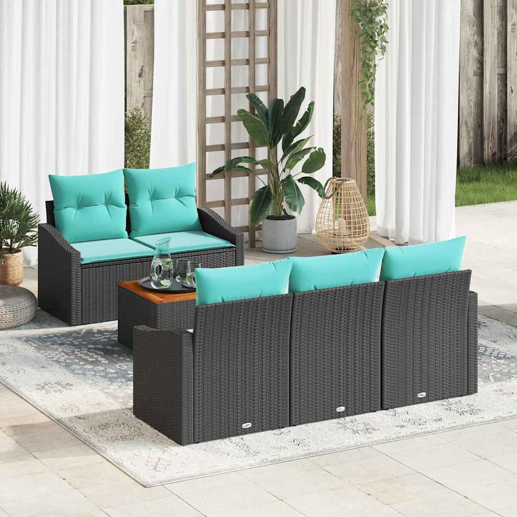 Garden Sofa Set with Cushions 6 pcs Black Poly Rattan