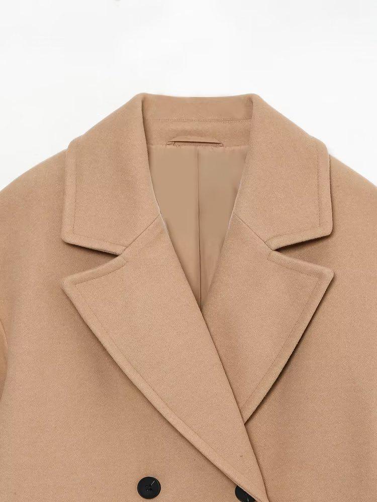 2023 Autumn/Winter Women's European-American Double-Breasted Mid-Length Loose Coat