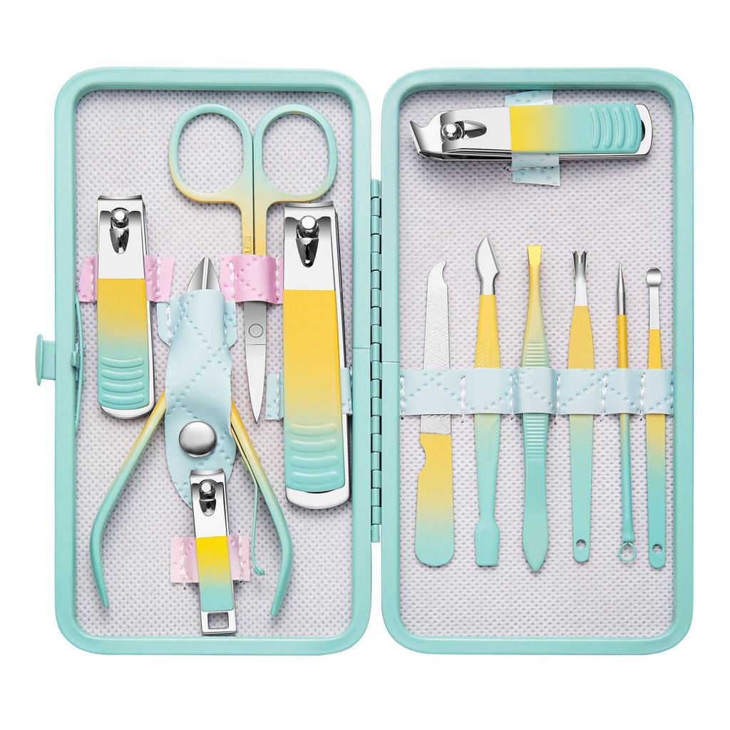Deluxe 12 piece Nail Art Kit Portable Case 5 Gradient Colors Cuticle Pusher Nail Brush Ideal For Travel Gift Ready Box