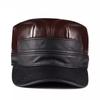 Men's Genuine Leather Flat Top Duckbill Cap - Autumn/Winter Casual Cowhide Hat for Middle-Aged and Older Adults