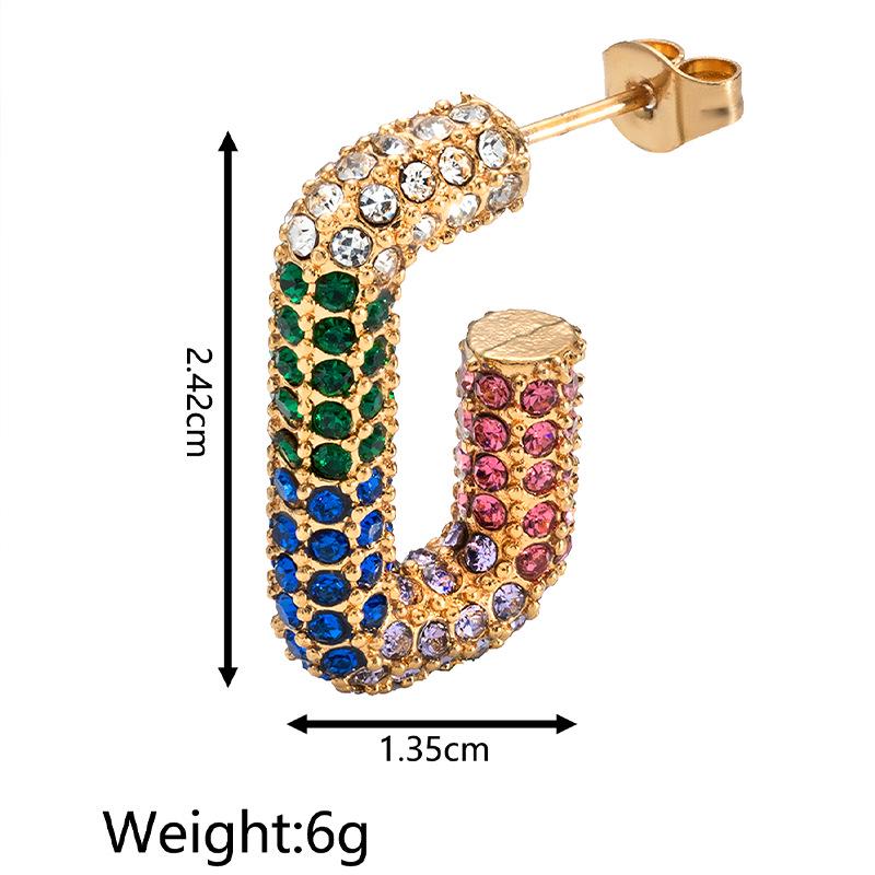 Europäische & Amerikanische Retro 18K Vergoldete Ohrringe mit Farbigen Diamanten
