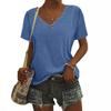 European and American women's solid color V-neck short-sleeved T-shirt, loose casual top can be printed in stock.