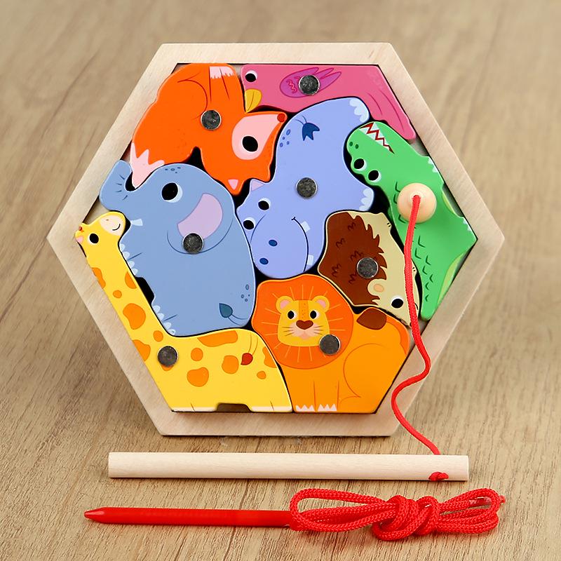 3D Sechseckiges Angel-Puzzle: Kreatives Lernspielzeug zum Greifen von Obst, Gemüse & Transportmitteln