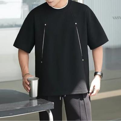 T-shirt Homme Nouveau Style Américain Manches Courtes Amples Col Rond Patchwork, Tenue Décontractée Printemps Été