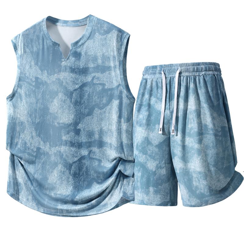 Grote Maten 4XL-10XL Mode Zomer Set 2 Delen Man Mouwloze T-shirts Casual Oversized Vest Zomer Short Sets