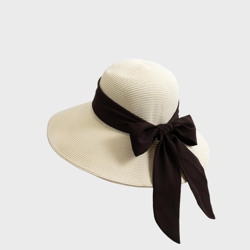 Summer Big Brim Sunscreen Straw Hat Bow Ribbon Vacation Travel Sunshade Fisherman Hat